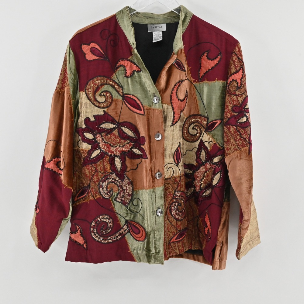 Sybelle Patchwork Jacket Womens Size L Wool Embroidered Art Multicolor Boho‎ Vtg